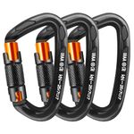 AINIKEY Climbing Carabiner Clips 25kN Auto Locking Carabiner, Professional Heavy Duty Large Locking Carabiner Clips for Rock/Ice Climbing Rappelling Rescue Swing etc, D Shaped, Large Size（‎Black-3PCS）