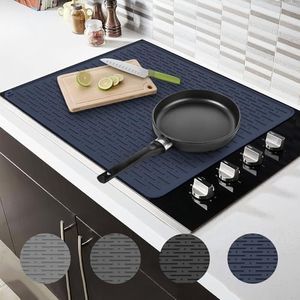 Stove Top Cover for Electric Stove and Electric Cooktop, 28" x 20" Silicone Electric Range Protect Mat, Heat Resistant Flat Glass Stovetop Cover Mat, Dish Drying Mat for Kitchen Counter, Dark Blue