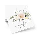 Bliss Collections Thank You Postcards - Pack of 50 4.25" x 6" Cards for Weddings, Receptions, Showers, Parties, Celebrations or Just Because, Blush Floral Heavyweight Card Stock, Made in the USA