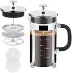 Nukeekee French Press Coffee Maker,34oz 8 Cup 304 Stainless Steel Borosilicate Glass Coffee Press, BPA Free Glass TeaPot-34 Ounce 1 Liter Larger (Chrome)