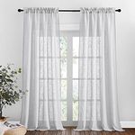 PONY DANCE Sheer Curtains for Living Room - 95 inch Long Voile Curtain Window Net Curtain Privacy Net Curtains for Windows with Slot Top Design, 2 PCs, 52 inch Wide by 95 inch Long, Light Grey