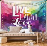 Live Laugh Love Decor Tapestry by Ambesonne, Geometric Colorful Backdrop Polygonal Mosaic Happiness Quote Words, Wall Hanging for Bedroom Living Room Dorm, 60 W X 40 L Inches, Multicolor