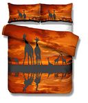 3D Bedding Sets, DOTBUY 3pcs Elegant Lightweight Microfiber Duvet Cover Set Fiber Soft Zipper Pillowcase Protects Covers Comforter Duvet Insert (Double-200x200cm,Giraffe B)