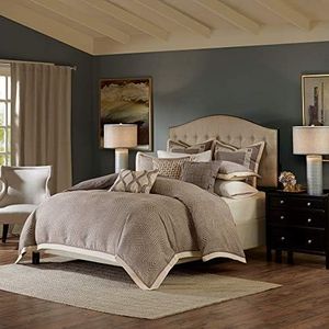 Madison Park Signature Cozy Comforter Set - All Season Bedding Combo Filled Insert and Removable Duvet Cover, Shams, Decorative Pillows, Queen (92 in x 96 in), Geometric Grey 9 Piece
