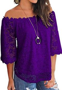 MIHOLL Womens Tops Casual Off Shoulder Loose Blouse Shirts (Purple, Medium)