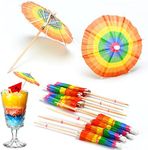 50 Pieces Drink Umbrellas Cocktail Picks Parasol Cocktail Umbrellas Sticks with Wood Toothpicks for Summer Rainbow Lemon Cupcake Toppers Umbrella Handmade Sticks Summer Hawaiian Party (Rainbow)