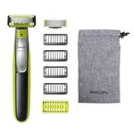 Philips OneBlade Hybrid Body and Face Stubble Trimmer with 4 x Lengths, 1 Extra Blade and Travel Pouch, Amazon Exclusive (UK 2-Pin Bathroom Plug) - QP2630/30, Lime Green, Charcoal Grey