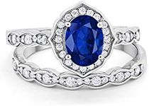 Blue Apple Co. Two Piece Art Deco Vintage Style Wedding Engagement Bridal Set Ring Band 925 Sterling Silver Oval Round CZ