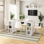 FORKTAIL Foldable Dining Table |Convertible (Without Chairs) |Engineered Wood 2-4-6 Seater |Space-Saving-All-in-One-TV-Unit-Work-Desk-Book-Shelf-Dining-Table (Bookshelf_Dining Table_White, Large)