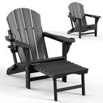 Ciokea Folding Adirondack Chair Fire Pit Chair Patio Adirondack Chair Weather Resistant with 2 Cup Holder Adirondack Retractable Ottoman (Black)