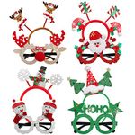 Toyvian 8 Pack Christmas Glasses Frame and Headbands Creative Fancy Elf Reindeer Antlers Xmas Tree Decoration Accessories Giftset for Kids Adults Xmas Party