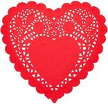 Paper Lace Doilies, Heart Shaped Table Top Decor for Valentines Party (8 x 8 in, 100 Pack)