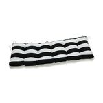 Pillow Perfect Stripe Indoor/Outdoor Sofa Setee Bench Swing Cushion with Ties, Tufted, Weather, and Fade Resistant, 18" x 60", Black/White Cabana Stripe, 1 Count