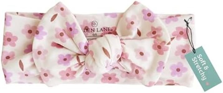 Caden Lane Baby Headwrap with Knotted Bow, Soft & Stretchy Bamboo Viscose, Comfortable Infant Hairband for Newborn & Toddler Girls, Ideal Gift for Baby Shower & Milestone Celebration, Blushing Blooms