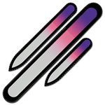 Nail File - Mont Bleu Best Set of 3 Crystal Nail Files in Pouch - Rainbow Colors - Genuine Czech Tempered Glass - Handmade gifts for girls - Premium Fingernail File for Natural Nails