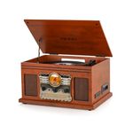 Hiniso 8-in-1 Vinyl Record Player Turntable with 2-Way Bluetooth in/Out, Wireless Remote, CD & Cassette Player, USB/SD Recording | Convert Vinyl/CD/Cassette to MP3 | Built-in Speakers, FM Radio