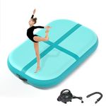 Inflatable Gymnastics Mat, Air Track Tumbling Mat 3.3ft Tumble Track, Tumbling Mat Tapis Gymnastique with Electric Air Pump for Kids Adults Home Outdoor Training 3.3ft*2ft*8in/Mint Green & Lake Blue