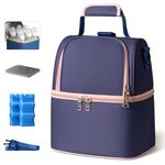 NCVI Breastmilk Cooler Bag with Ice Pack-Double Layer Fits 6 Bottles, Up to 9 Ounces for Nursing Mother Breast Pump Bag Backpack (Purple)