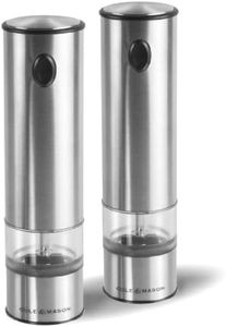 Cole & Mason H3004480 Battersea Salt and Pepper Mills | Electronic | Stainless Steel/Acrylic | 210mm | Gift Set | Includes 2 x Electric Salt and Pepper Grinders | Lifetime Mechanism Guarantee