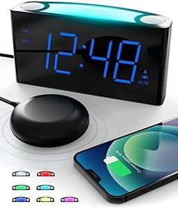 ROCAM Extra Loud Alarm Clock with Bed Shaker, Vibrating Alarm Clock for Heavy Sleepers Deaf Hearing Impaired, 7" Large Display, Dual USB Charger, 7 Color Night Light, Dimmer, Snooze & Battery Backup