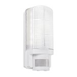 Modern Outdoor Heavy Duty White Plastic IP44 Rated Movement Sensor Bulkhead Security LED Wall Light - Equipped with PIR Motion Detector