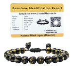 Certified Black Agate Om Mani Padme Hum Bracelet for Women Men with Healing Crystal and Reiki Stone - Beautiful Gemstone Adjustable Beaded Bracelet for Balance, Harmony & Positive Energy