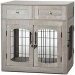 Dog Crate Furniture with 3 Doors,39.4" Large Dog Crate with 2 Drawer & Cushion,Wooden Dog House Kennel for Medium/Large Dog (31.5" L×23.6" W×32.1" H)