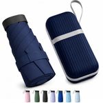 REXERA UV Travel Mini Folding Ultra Compact pastel Umbrella with Hard Case, Manual Open 6 Ribs Lightweight Premium Portable, Windproof Small Sun & Rain Pocket Umbrella for Men and Women- Use in Rain & Summer (Navyblue)