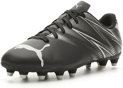 PUMA Unisex-Child Attacanto Firm, Artificial Ground Soccer Cleats Sneaker, Puma Black-Silver Mist, 6 Big Kid