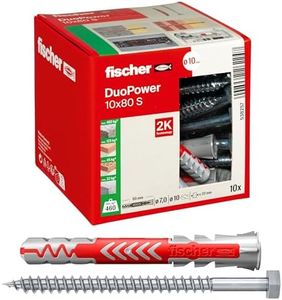 Fischer DuoPower 10 x 80 S, Powerful Universal Plug with Safety Screw, Intelligent 2-Component Technology for fastenings in Concrete, Bricks, Stone, etc., 10 Plugs & 10 Screws