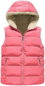 Gihuo Kids Puffer Vest Boys Girls Warm Fleece Lined Hooded Vest Zip Up Winter Padded Gilet Outerwear(Pink-11Y)