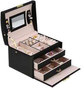 Boîte à Bijoux avec 2 tiroirs, 3 niveaux Coffret à Bijoux à montre à maquillage Cuir PU avec serrure et clé pour bagues bracelets boucles d'oreilles colliers doublure en velours