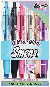 Glitter Glam Smens - Patented Gourmet Scented Black Glitter Gel Ink Pens, Medium Point, 6 Count - Fun, Cute, Cool, Smelly Pens for Kids
