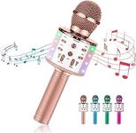 Ecokra Wireless Bluetooth Karaoke Microphone for Kids, 3 in 1 Portable Handheld Karaoke Machine Mic Speaker with LED Lights, Voice Changer Toy Microphone Gift for Adults Kids Boys Girls (Rose Gold)