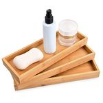 3 Pcs Bamboo Tea Serving Tray, Decorative Multi Use Bathroom Counter Tray with Edges Bamboo Vanity Tray for Dresser Counter Food Coffee Tea Snack Tissues Candles, 11 x 4 Inch