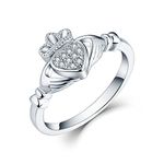 JO WISDOM 925 Sterling Silver Cubic Zirconia Claddagh Heart Promise Ring with White Gold Plated Size 9