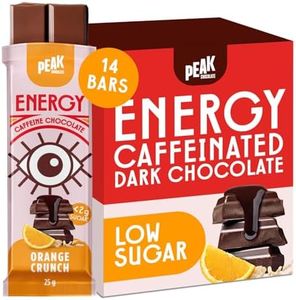 Peak Energy Caffeinated Dark Chocolate Orange Crunch Energy Bars - Low Sugar, High Protein, Healthy Snack for Energy and Focus - 100mg Natural Caffeine, Keto-Friendly - 14 Bars