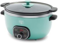 GreenLife 6QT Ceramic Slow Cooker, PFAS-Free, Programmable, Removable Healthy Nonstick Pot for Family Meals, Sear on Stovetop, Keep Warm, Digital Timer, Dishwasher Safe Crock, Turquoise