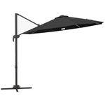 Outsunny 3(m) Cantilever Roma Parasol Garden Sun Umbrella Outdoor Patio with Crank & Tilt Aluminium Frame LED Solar Light Cross Base 360° Rotating, Grey