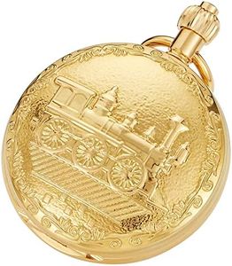Tiong Vintage Mechanical Pocket Watch Unique Tourbillon Moon Phase Roman Numerals Scale Double Hunter Pocket Watches & Gift Box, 02-gold, Classic