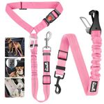 Lukovee Dog Seatbelt Leash for Cars, 2 Pack Pet Safety Car Seat Belt with Adjustable Buckle & Reflective Bungee, Connect Dog Harness in Vehicle Car Dogs Restraint Travel Daily Use (Pink)