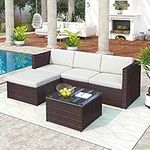 Garden Corner Sofa Rattan Corner Sofa Garden Furniture Patio Set Garden Entertaining Set Garden Rattan Furniture Lounge Set (Brown)