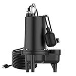 BOMGIE Sewage/Effluent Grinder Pump, Submersible Basement Sewer Pump with 20ft Auto Float Switch, Cast Iron Sump Ejector Pump, 2/5HP, 5995 GPH