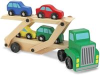 Melissa & Doug Car Carrier Truck and Cars Wooden Toy Set With 1 Truck and 4 Cars | Wooden Cars, Vehicle Toys, Push And Go Wooden Trucks For Toddlers And Kids Ages 3+