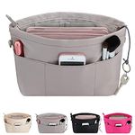 HyFanStr Bag Organizer Insert Handbag with Keychain, Lightweight Grey Purse Organizer Insert Tote Bag for Women, Waterproof Nylon Travel Cosmetic Storage Bag in Bag