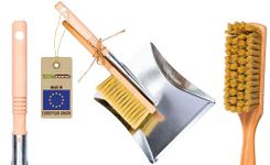 Toolspace | Set of 2: Galvanised Metal Dustpan and Hand Brush | Hand Brush Natural Beech Wood Bristles | Wooden Brush | Stainless Steel Dustpan | Shovel Long Handle | Fireplace Coal Shovel