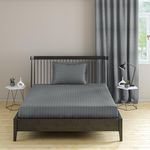 Pro Linen Basic 1Cm Satin Stripe Pure Cotton 210Tc, 2Pc Bedding Set, Single Comfort Size 275x150 Cm, Charcoal, (1 Bed Sheet + 1 Pillow Cover)