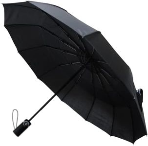 COLLAR AND CUFFS LONDON - Rare 12 Rib Compact Umbrella, 4 Extra For Strength - 50mph Strong Reinforced Windproof Frame with Fiberglass - Vented Double Canopy - Small Folding Auto Open & Close - Black