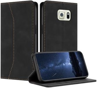 Mo-Beauty Funda para Samsung Galaxy S6 Edge, Funda Samsung S6 Edge con Tapa, Galaxy S6 Edge Funda Libro de Cuero con Cáscara de TPU, Tipo Libro Flip Wallet Caso, Funda Piel Samsung S6 Edge(Negro)