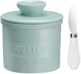 JSHKY French Butter Crock with Spreader, The Original Porcelain Butter Dish for Counter, Gift for Mother’s Day, Thanksgiving, Christmas, Color: Green